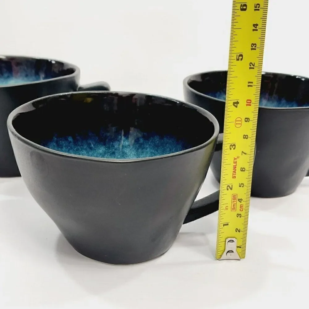 3 - ELITE BY GIBSON Unique Shape Large Black Blue Coffee Cups Mugs‎